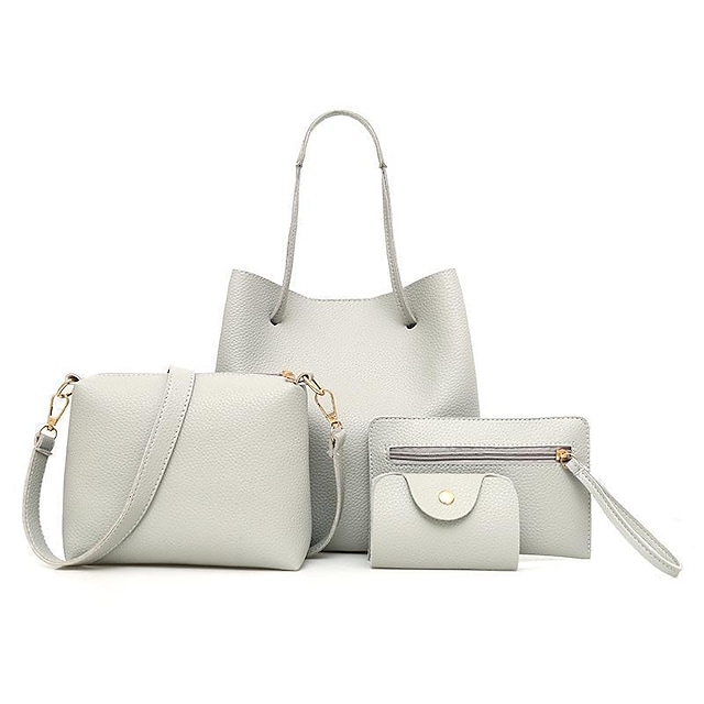 4 pcs / 1 set women leather handbag - light grey / 4 pcs #8209034