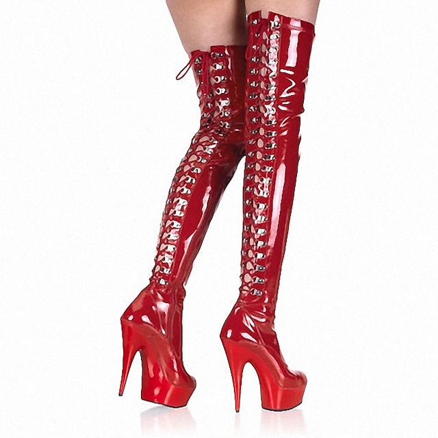 Women's Boots Sexy Boots Stripper Boots Over The Knee Boots Thigh High Boots Lace-up High Heel Round Toe PU Zipper Solid Colored White Black Gray #8627967