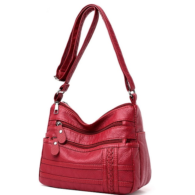 Women's Leather Bag Messenger Bag Crossbody Bag PU Leather Zipper Solid Color Daily Black Red #7840004