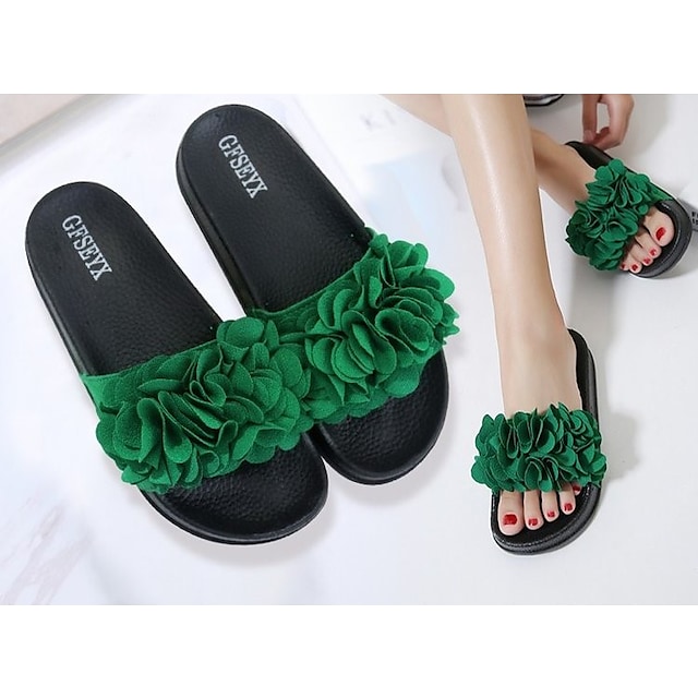 Women's Sandals Outdoor Slippers Flat Heel Round Toe Rubber PU Loafer Green Black Pink #8587791