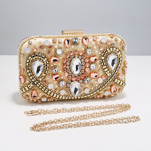 Women's Retro Evening Bag Chain Bag Evening Bag Polyester Crystals Chain Solid Color Rhinestone Party / Evening Daily Black Pink Gold #8870830