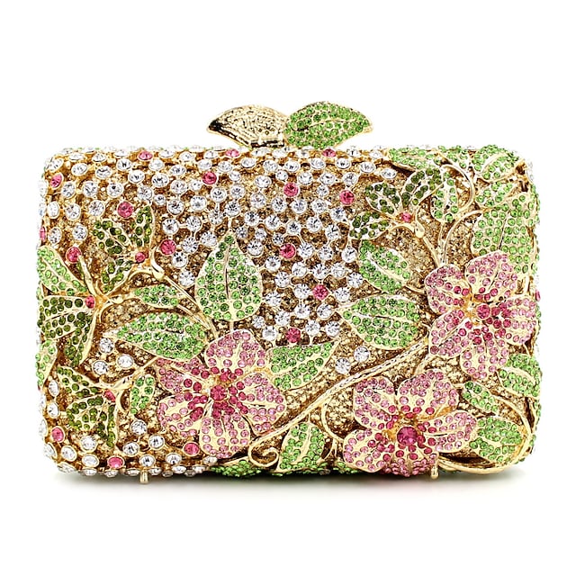 Women's Evening Bag Wedding Bags Handbags Evening Bag Metal Crystal / Rhinestone Floral Print Rhinestone Party Wedding Event / Party Golden #5397829