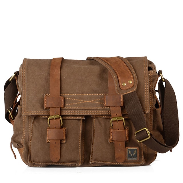 men canvas genuine leather big outdoor casual shoulder crossbody bag #8481921