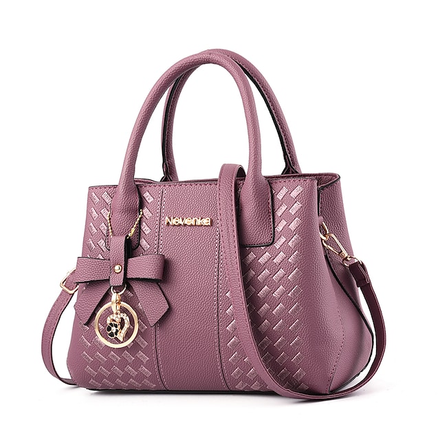 Women's Leather Bags Handbags PU Leather Polyester Zipper Geometric Pattern Solid Color Daily Outdoor Light Purple Black Pink Dusty Rose #7584092