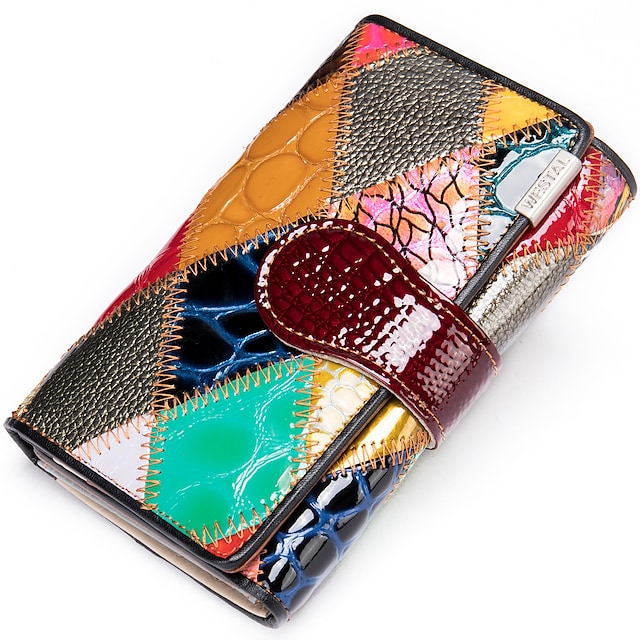 elegant ladies hand bag short wallet, color stitching coin purse, multi-card position first layer cowhide wallet wholesale #8580096