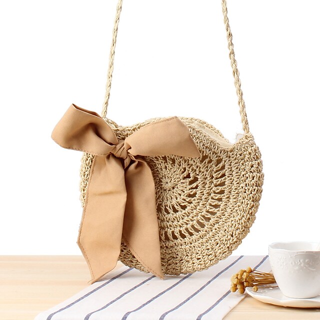 Women's Crossbody Bag Straw Tassel Solid Color Daily Date Brown Beige #9033441