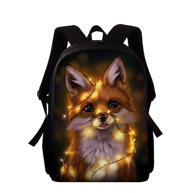 Kids Unisex School Bag Commuter Backpack 3D Oxford 3D Print Fox Large Capacity Zipper Print School Daily Black Red #8939979