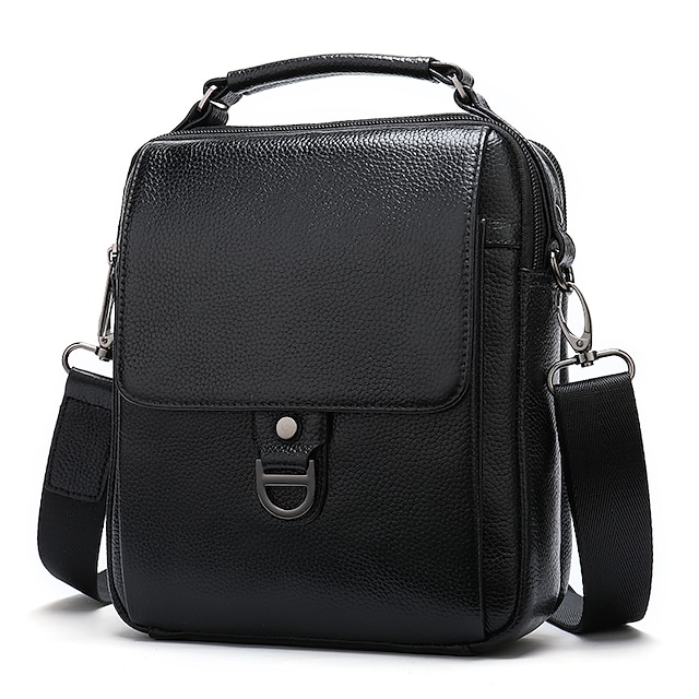 Men's Messenger Bag Mobile Phone Bag Messenger Bag Crossbody Bag Nappa Leather Cowhide Zipper Daily Black #9008521