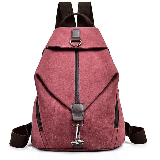 Unisex Backpack School Bag Rucksack Commuter Backpack Canvas Solid Color Large Capacity Zipper Daily Wine Black Gray Sky Blue #8301183