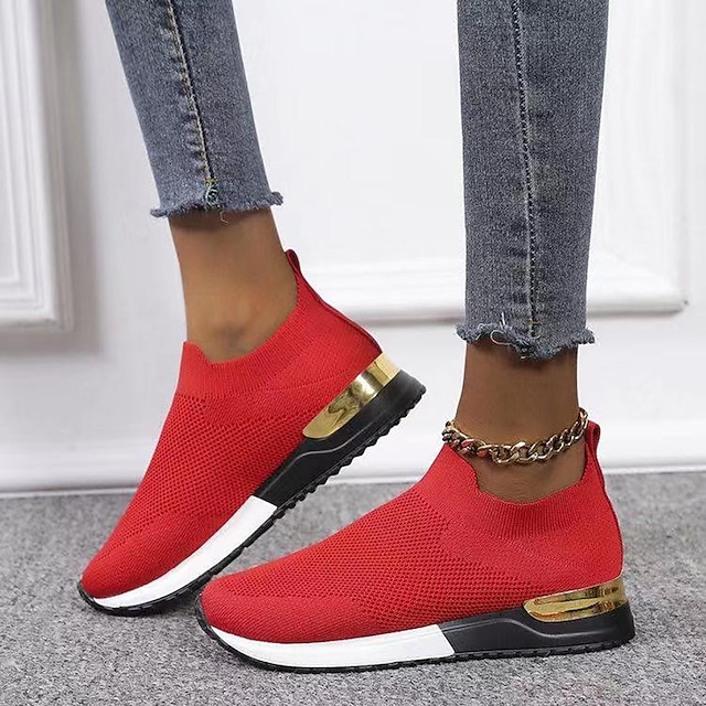 Women's Sneakers Flyknit Shoes Flat Heel Round Toe Sporty Casual Daily Outdoor Walking Shoes Knit Loafer Fall Spring Color Block White Black Gray #8723826