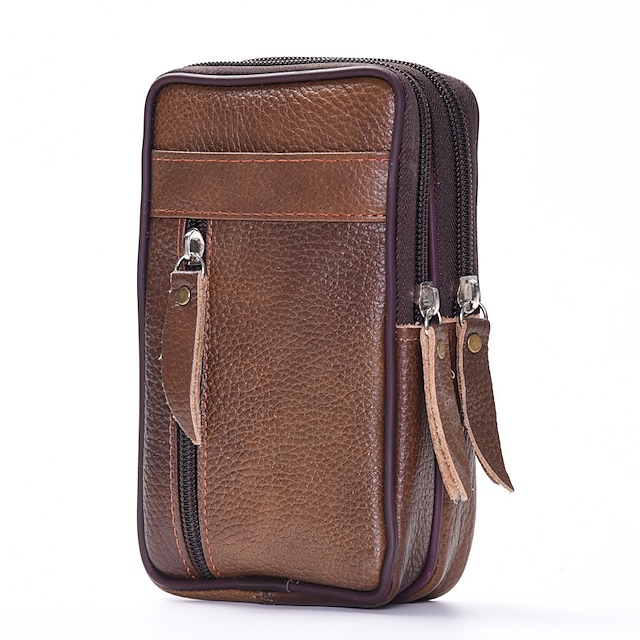 Men's Messenger Bag Fanny Pack Mobile Phone Bag Messenger Bag Cowhide Zipper Plain Daily Outdoor Brown #8467221