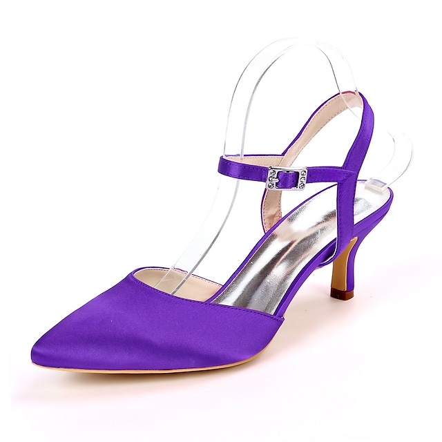 Women's Wedding Shoes Wedding Sandals Bridesmaid Shoes Stiletto Heel Pointed Toe Minimalism Wedding Party & Evening Satin Ankle Strap Fall Spring & Summer Solid Colored White Black Purple #7736198