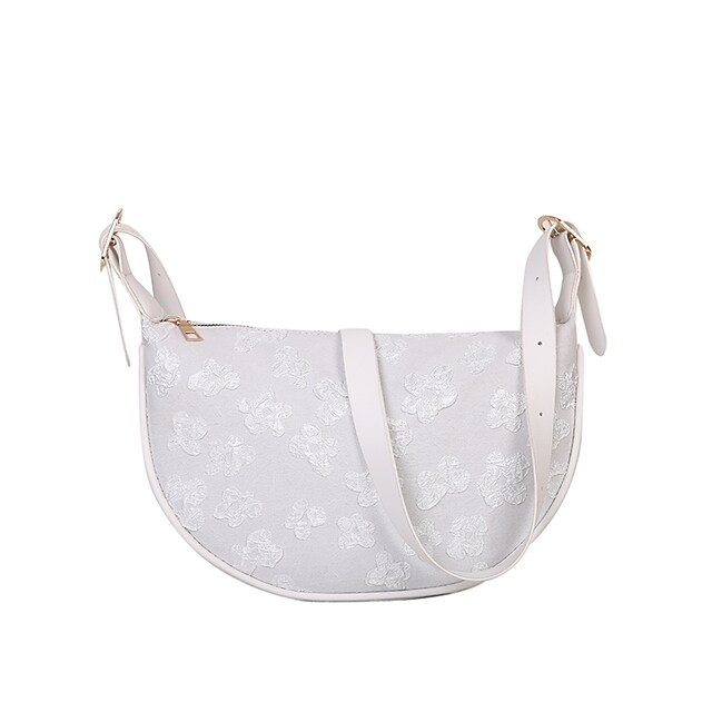 Women's Crossbody Bag Chiffon Zipper Floral Print Daily Going out White Black #9033475