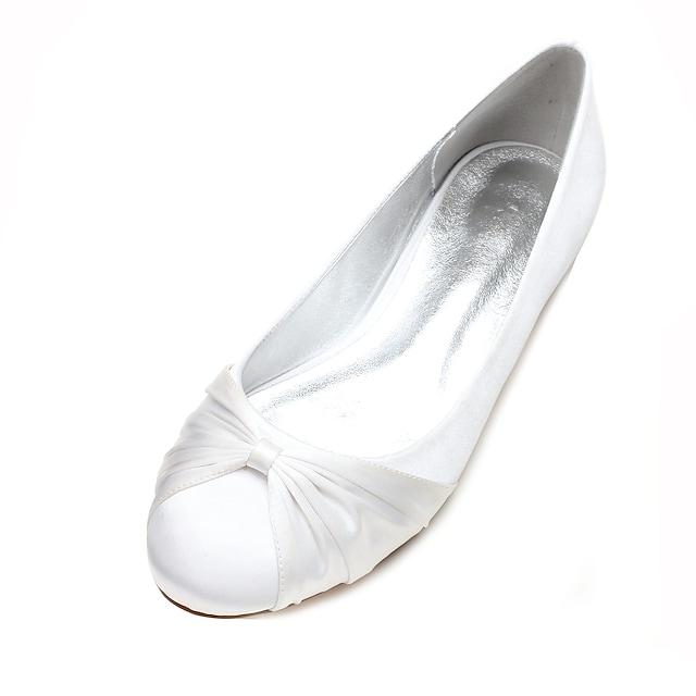 Women's Wedding Shoes Plus Size Wedding Flats Bridal Shoes Bridesmaid Shoes Ribbon Tie Flat Heel Round Toe Basic Ballerina Minimalism Wedding Satin Spring Summer Solid Colored White Black Dark Blue #6595131