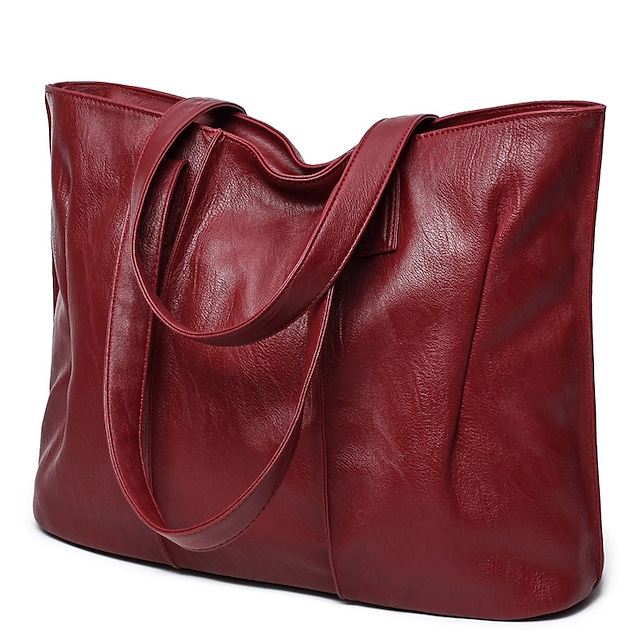 Women's Tote Tote Top Handle Bag PU Leather Shopping Bag Daily Black Red Wine Grey #8914368