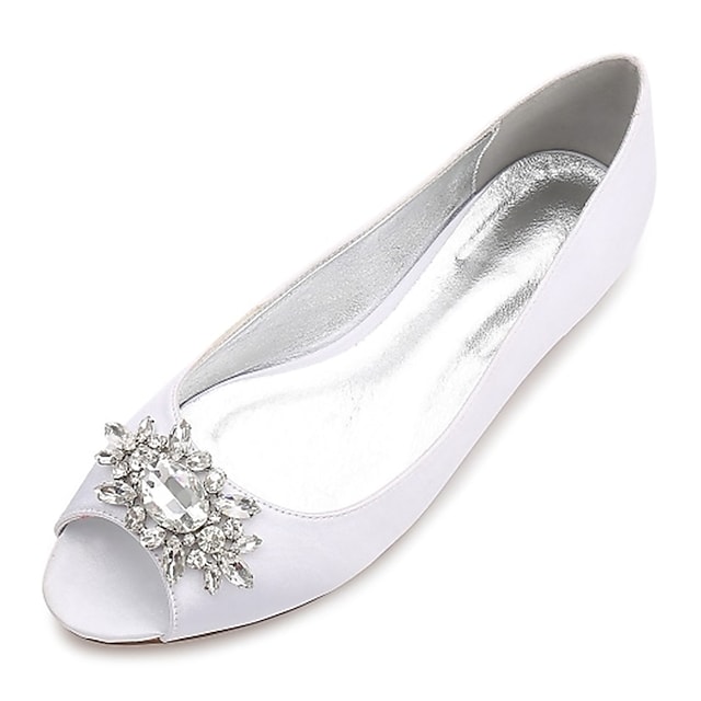 Women's Wedding Shoes Wedding Flats Bridal Shoes Crystal Flat Heel Peep Toe Basic Wedding Satin Loafer Summer Solid Colored White Black Purple #6713639