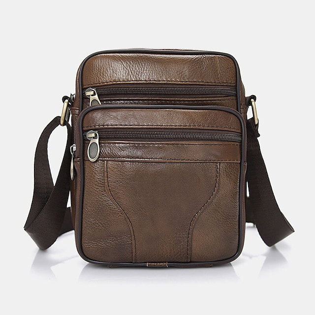 men genuine leather business casual solid color leather shoulder bag crossbody bag #8483094