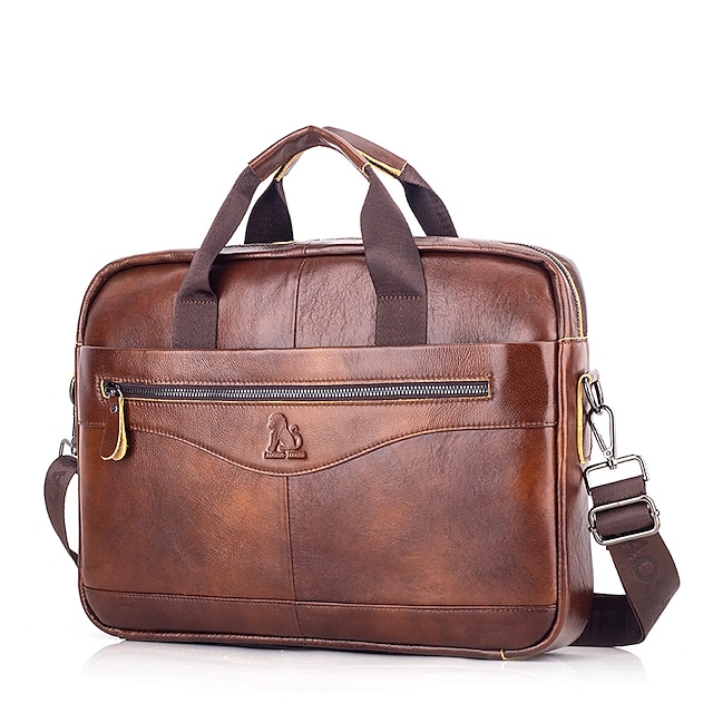 Men's Handbags Laptop Bag Briefcase Top Handle Bag Cowhide Zipper Daily Office & Career Black Brown Coffee #8079652