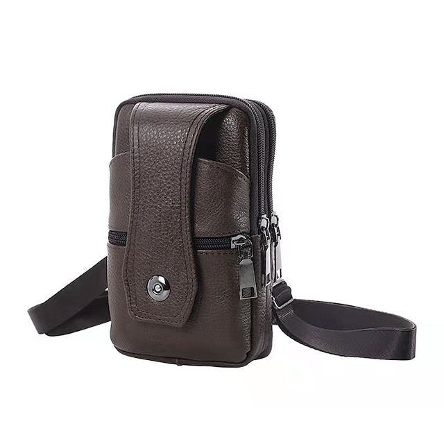 men's cowhide mobile phone bag business waterproof vertical multi-function casual coin purse wear belt zipper waist bag #8928616