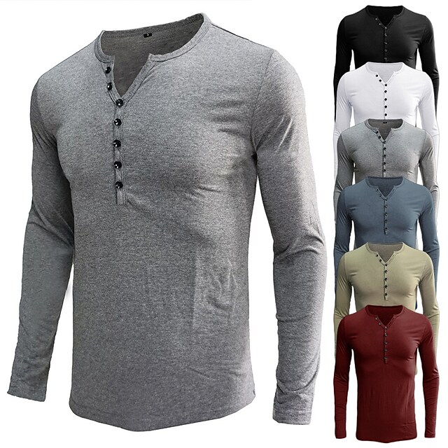 Men's Henley Shirt Casual Slim Fit Long Sleeve Henley T-Shirts Cotton Shirts Basic Fashion Polo T-Shirt Buttons Placket Plain Summer Cotton Shirts #8963761