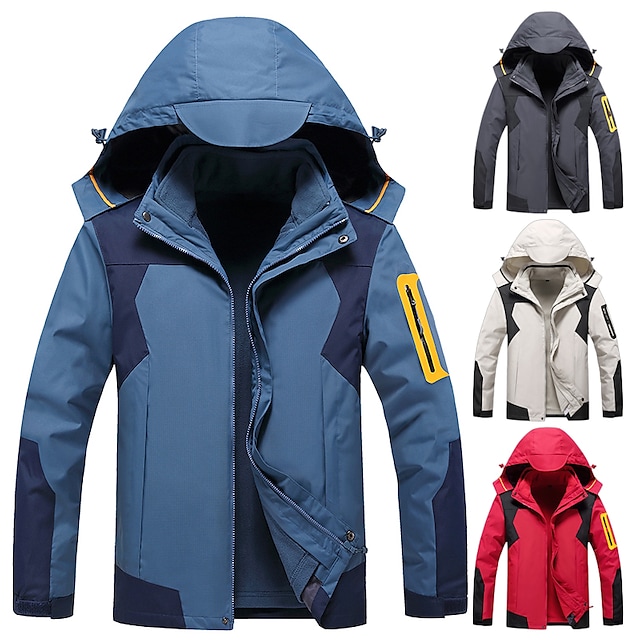 Men's Hiking 3-in-1 Jackets Ski Jacket Hiking Fleece Jacket Polar Fleece Winter Outdoor Patchwork Thermal Warm Waterproof Windproof Fleece Lining Hoodie Windbreaker Trench Coat Full Length Hidden #8792677