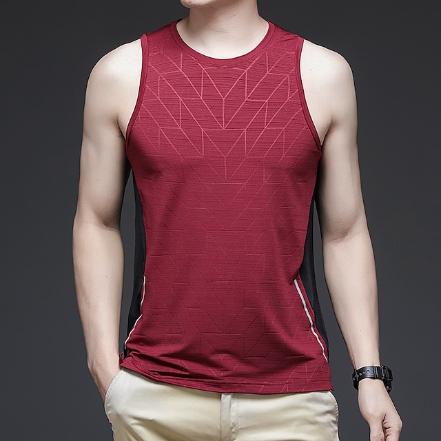 Men's T shirt Hiking Tee shirt Sleeveless Vest / Gilet Tee Tshirt Top Outdoor Quick Dry Lightweight Breathable Sweat wicking Autumn / Fall Spring Summer Elastane Black Burgundy Grey Fishing Climbing #8566966