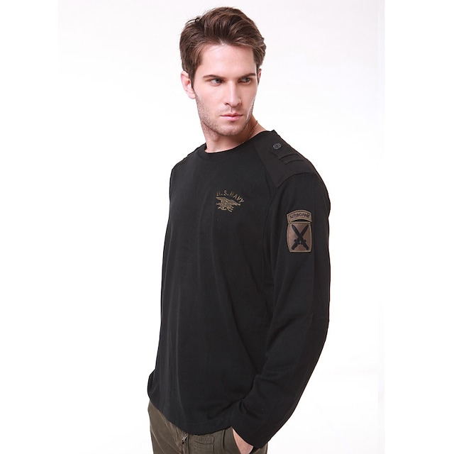 Men's T shirt Hiking Tee shirt Military Tactical Shirt Long Sleeve Tee Tshirt Top Outdoor Quick Dry Lightweight Breathable Sweat wicking Autumn / Fall Spring Summer Black Green Fishing Climbing #8642965