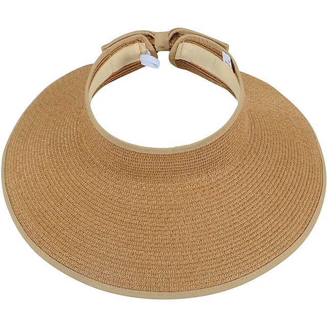 Women's UPF 50+ Wide Brim Roll-up Straw Sun Hat Sun Visor #8746186