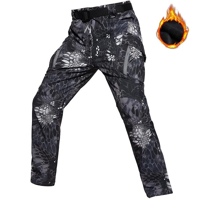 Men's Tactical Cargo Pants Thermal Warm Waterproof Ripstop Windproof Winter Autumn Camo / Camouflage Fleece Bottoms for Camping / Hiking Hunting Combat ArmyGreen CP camouflage Dark night camouflage S #8777227