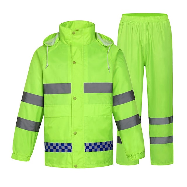 Soft Breathable Reflective Raincoat- Raincoat Reflective Waterproof Rainproof Jacket Outdoor Riding Rainproof Set with Hat (Color : Green, Size : XXL (175)) #8487758