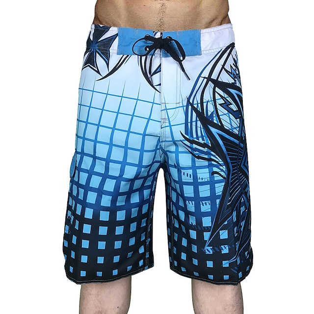 Men's Swim Shorts Swim Trunks Board Shorts Quick Dry Drawstring - Swimming Surfing Water Sports Grid Pattern Summer #8536733