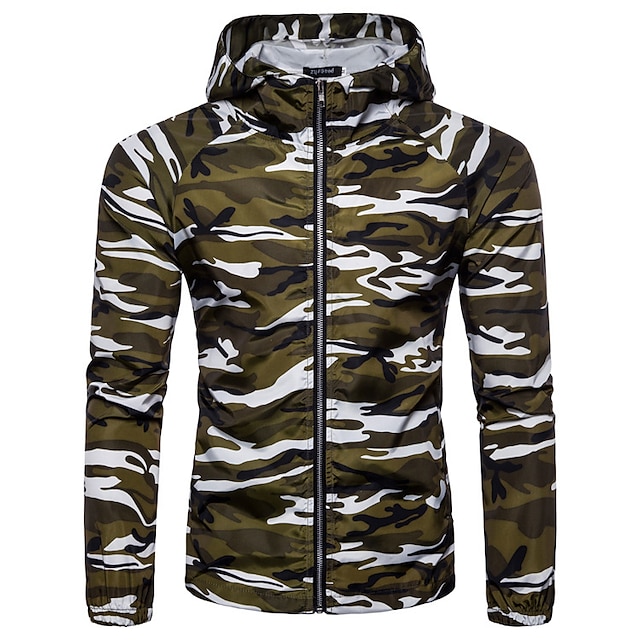 Men's Hoodie Jacket Hiking Jacket Hiking Windbreaker Winter Outdoor Camo / Camouflage Quick Dry Lightweight Breathable Sweat wicking Jacket Top Hunting Fishing Climbing Army green camouflage Grey #8579700