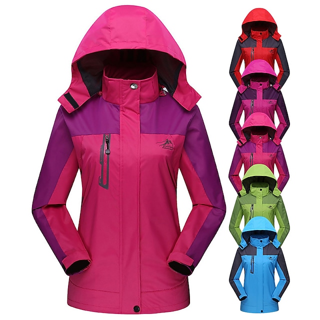 women's rain jacket hoodie jacket hiking windbreaker casual waterproof lightweight active outdoor hooded coat top patchwork rainwear jacket raincoat (3xl, blue) #8358927