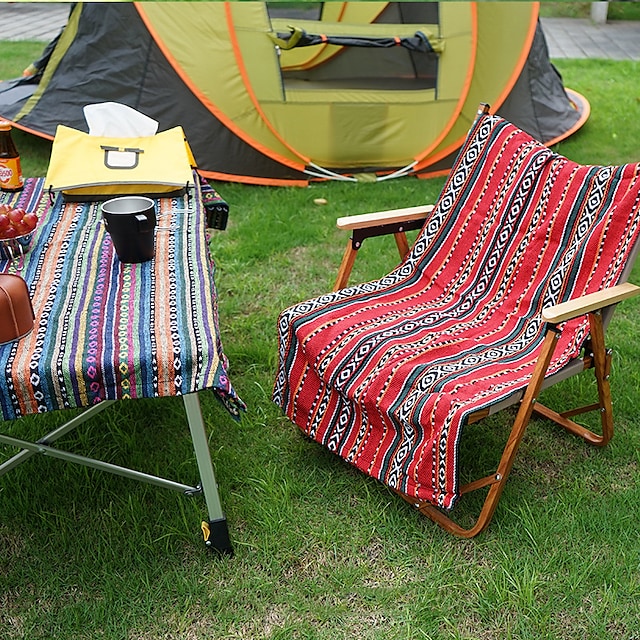 Picnic Pad Picnic Blanket Beach Blanket Outdoor Camping Portable Moistureproof Multifunctional Foldable for Fishing Climbing Beach Red and black stripes green ethnic style #9005037