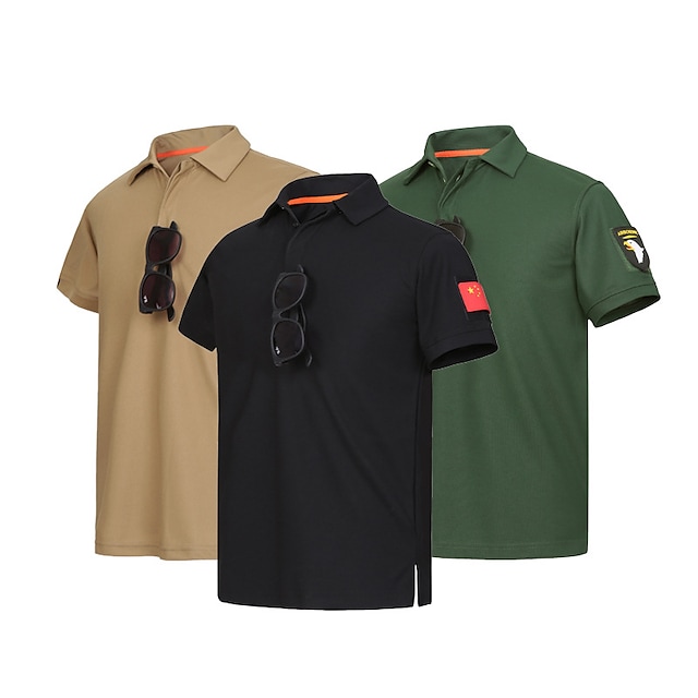 Men's Hunting T-shirt Tee shirt Military Tactical Shirt Solid Colored Short Sleeve Outdoor Summer Ultra Light (UL) Fast Dry Breathability Wearable Top Polyester Camping / Hiking Hunting Fishing Lapel #8527549