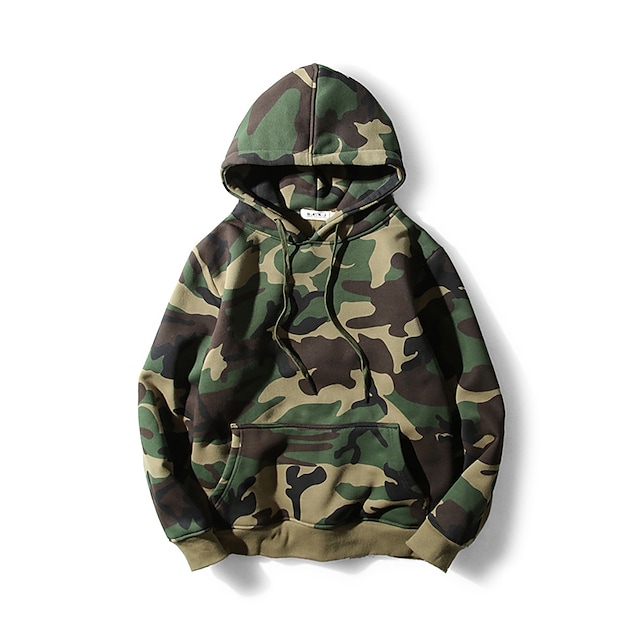 Men's Camouflage hoodie Outdoor Windproof Breathable Sweat wicking Fall Spring Camo Pullover Cotton Long Sleeve Hunting Camping Training Army Green / Combat #8990510