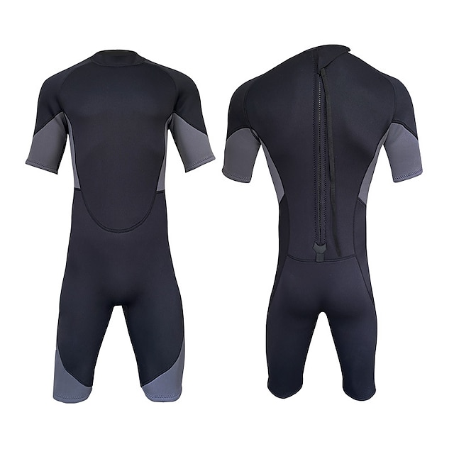 MYLEDI Men's Shorty Wetsuit 2mm SCR Neoprene Diving Suit Thermal Warm Anatomic Design Stretchy Short Sleeve Back Zip - SkyDiving Kayaking Windsurfing Waterskiing & Towsports Patchwork Spring Summer #8954560