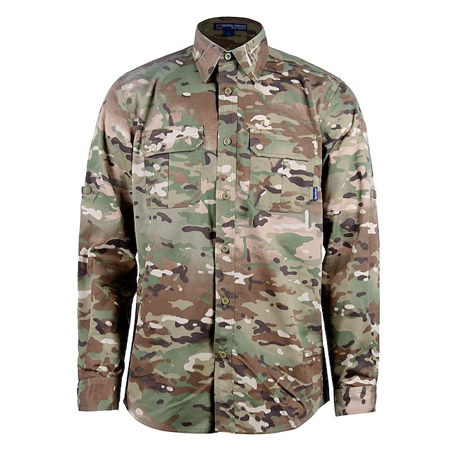 Men's Hiking Shirt / Button Down Shirts Tactical Military Shirt Long Sleeve Tee Tshirt Top Outdoor Quick Dry Lightweight Spring Summer Polyester Camo CP Green Black Camping / Hiking / Caving #9010787