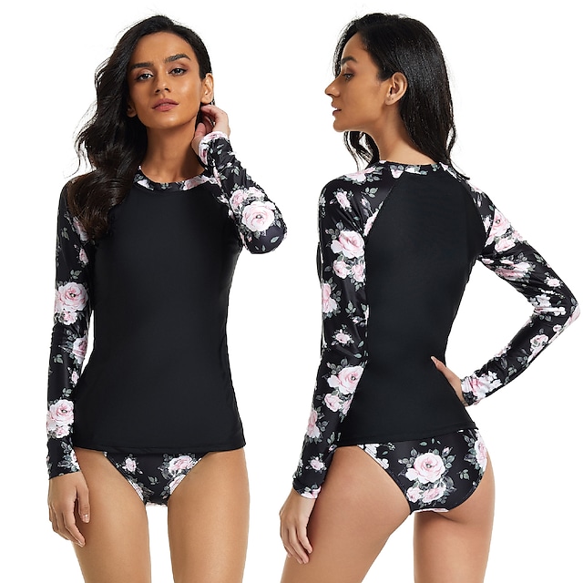 Women's Rashguard Swimsuit Spandex Swimwear Bathing Suit UV Sun Protection UPF50+ Breathable Stretchy Long Sleeve 2 Piece - Swimming Surfing Water Sports Floral / Botanical Autumn / Fall Spring Summer #9016767