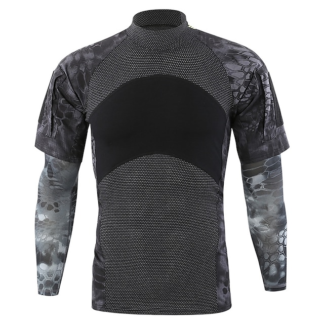 Men's Hunting Shirt Combat Shirt Camo / Camouflage Long Sleeve Outdoor Fall Winter Windproof Breathable Sweat wicking Top Polyester Camping / Hiking Hunting Military / Tactical Combat Black Camouflage #8925284