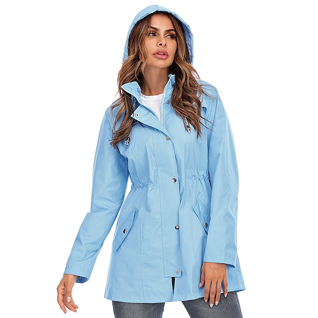 Women's Hoodie Jacket Waterproof Hiking Jacket Rain Jacket Raincoat Outdoor Waterproof Windproof Quick Dry Lightweight Trench Coat Outerwear Parka Fishing Climbing Causal Traveling Lake blue #8640450