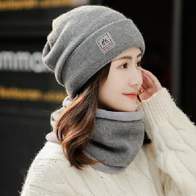 Winter Beanie Hat Scarf Set Warm Knit Hat Outdoor Thick Fleece Lined Winter Cap Neck Warmer for Men Women camping hiking skiing #8825166