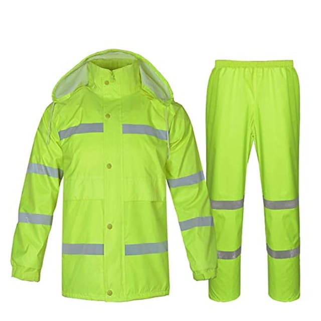 soft breathable reflective raincoat- reflective raincoat suit outdoor riding safety visibility work rainproof jacket coat split raincoat rain pants suit (color : green, size : xxl (175)) #8403899