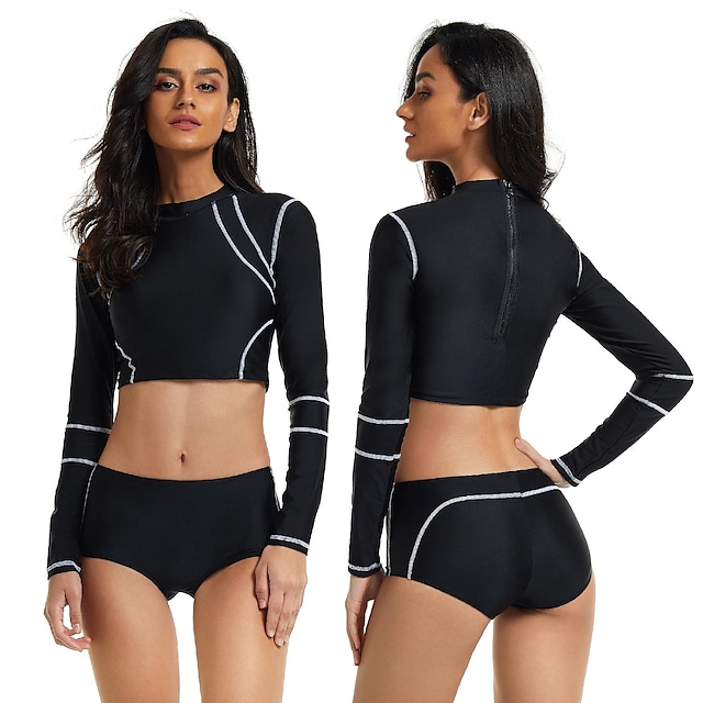 Women's Rashguard Swimsuit Swimwear Bathing Suit UV Sun Protection UPF50+ Breathable Stretchy Long Sleeve 2 Piece Back Zip - Swimming Surfing Beach Water Sports Summer / Quick Dry / Lightweight #9030697