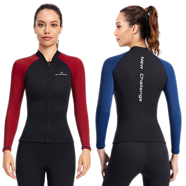 Dive&Sail Women's Full Wetsuit 1.5mm SCR Neoprene Top Thermal Warm Windproof Breathable High Elasticity Long Sleeve Front Zip - Diving Patchwork Autumn / Fall Winter Spring / Summer / Anatomic Design #9016707