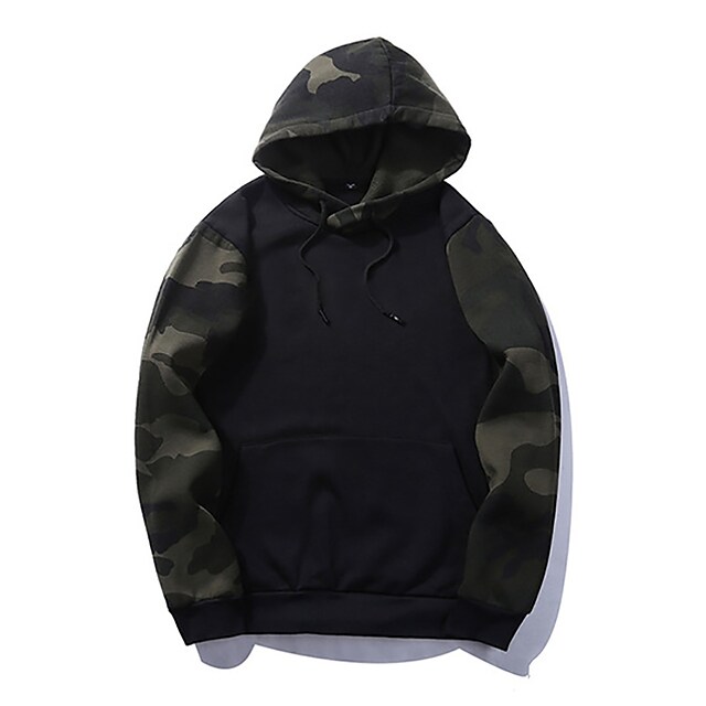 Men's Camouflage hoodie Outdoor Windproof Breathable Sweat wicking Fall Spring Camo Pullover Cotton Long Sleeve Hunting Camping Training Black Army Green Khaki / Combat #8990514