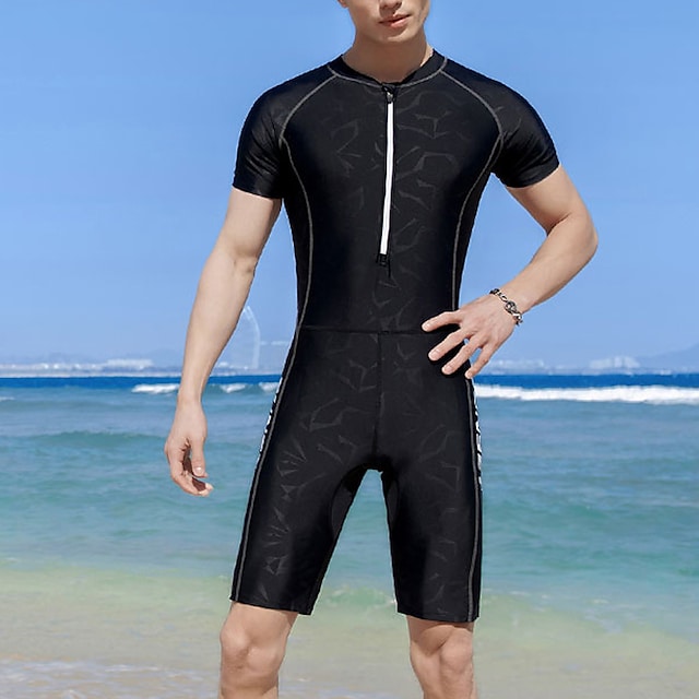 Men's Rashguard Swimsuit Swimwear Bathing Suit UV Sun Protection UPF50+ Breathable Stretchy Short Sleeve Front Zip - Swimming Surfing Athletic Stripes Summer / Quick Dry / Quick Dry #8751447