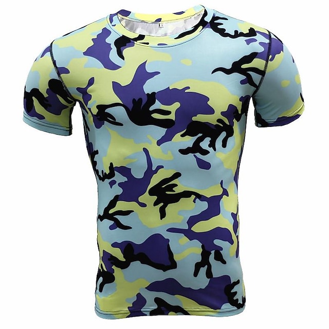 camouflage training fitness clothes tights men's sports quick-drying elastic compression clothing short-sleeved t-shirt summer #9022422