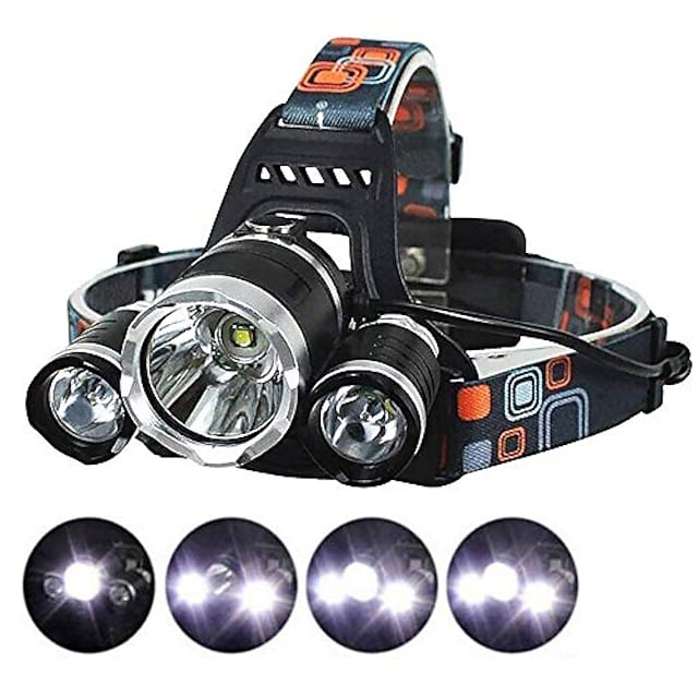 t1 Headlamps Headlight Waterproof 150 lm LED LED 3 Emitters 4 Mode with Batteries and Charger Waterproof Camping / Hiking / Caving Cycling / Bike Fishing Black #8203747