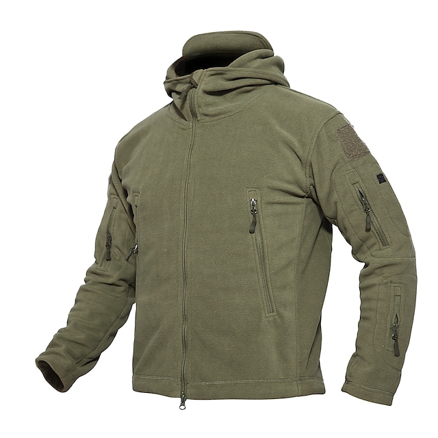 Men's Hoodie Jacket Hunting Fleece Jacket Hooded Outdoor Thermal Warm Windproof Breathable Multifunctional Fall Winter Solid Colored Jacket Fleece Hunting Camping Military / Tactical Black Grey Khaki #8774043